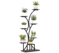 COSTWAY Plant Stand with Grow Lights, 146cm/155cm Tall 8-Tier Corner Metal Plant Shelf Flowerpot Holder, Decorative Curved Flower Display Rack for Indoor Outdoor (1, Walnut, 70 x 35 x 146 cm)