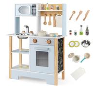 Costway Play Kitchen Wooden Toy Kitchen Playset With Chalkboard-Blue