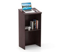 Costway Podium Stand 117cm Hostess Stand for Speakers w/Storage Shelf in Brown COSTWAY Brown