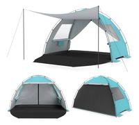 Costway Pop-Up Beach Tent Sun Shelter w/ Canopy 5-6 Person Sun Protection in Blue COSTWAY Blue