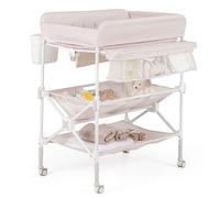 Costway Portable Baby Changing Table Height Adjustable w/ Wheels-Pink in Pink COSTWAY Pink
