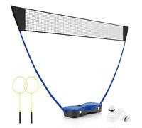 COSTWAY Portable Badminton Net Set, All-In-One Volleyball Badminton Set with Storage Base, 2 Badminton Rackets and 2 Shuttlecocks, for Backyard, Beach, Ball Games, Outdoor Team Sports (Blue)