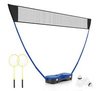 Costway Portable Badminton Net Set W/ Storage Base & 2 Badminton Rackets Blue