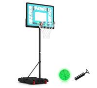 COSTWAY Portable Basketball Hoop, LED 8-Height Adjustable Basketball Goal | 164-193 cm, with Ball, PC Backboard, Fillable Base & Wheels, Indoor Outdoor Swimming Pool Backboard Set for Kids Adults