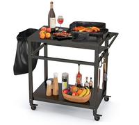 Costway Portable Dining Cart Bbq Trolley Grill Cart Food Prep Worktable W/ Lockable Wheel