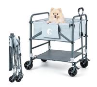 COSTWAY Portable Dog Bath Tub with Detachable Care Board, Adjustable Height | Drain Hose, Pull Handle, Storage Pockets, Foldable Grooming Pet Washing Station for Small & Medium Dogs