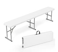 Costway Portable Folding Bench 182 cm Plastic Camping Dining Seat Waterproof Park Bench in White COSTWAY White