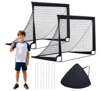 Costway Portable Football Goals Set of 2 120 x 92 cm Pop Up Nets in Black COSTWAY Black 120 x 92 cm