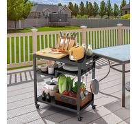 Costway Portable Grill Cart Outdoor Pizza Oven Table Movable Bbq Cart W/ Shelves & Hooks