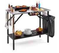 Costway Portable Grill Prep Table W/ Trash Bag Holder, Paper Towel Rack