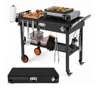 COSTWAY Portable Grill Table, Folding Grill Cart BBQ Prep Table with Heat-Resistant Mat, Magnetic Knife Holder & Wheels, Heavy-Duty Pizza Oven Stand Outdoor Kitchen Unit (104 x 52 x 81 cm, 1 Shelf)