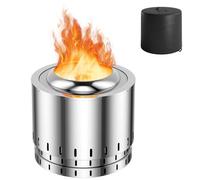 Costway Portable Smokeless Fire Pit Stainless Steel Wood Burning Firepit W/ Rain Cover