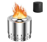 Costway Portable Smokeless Fire Pit Stainless Steel Wood Burning Firepit w/ Rain Cover in Silver COSTWAY Silver