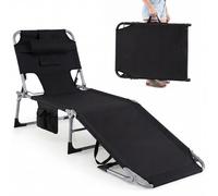 Costway Portable Tanning Lounge Chair With Adjustable Backrest Folding Beach Chair With Face Arm Holes-Black
