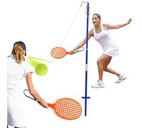 COSTWAY Portable Tetherball Set, 3-Level Height-Adjustable Swing Ball Family Game Set with Tennis Ball, Spiral Coil, Swivel Arm and 2 Bats, Outdoor Tetherball Equipment