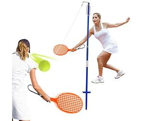 COSTWAY Portable Tetherball Set, 3-Level Height-Adjustable Swing Ball Family Game Set with Tennis Ball, Spiral Coil, Swivel Arm and 2 Bats, Outdoor Tetherball Equipment