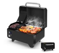 COSTWAY Portable Wood Pellet Grill, Pellet Smoker (Black) | Digital Control, Meat Probe, Detachable Ash Pan & Grease Tray, 8-in-1 Tabletop Grilling Stove for RV Camping, Backyard