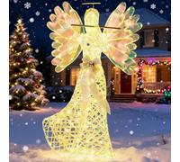 COSTWAY Pre-lit Christmas Angel, 3D Glittered Angel with LED Lights, Halo, Ground Stakes, Large Xmas Decoration Ornament for Indoor Outdoor (5.2FT, with 250 Lights)