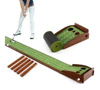 COSTWAY Premium Putting Green, 9FT/10FT Professional Golf Practice Turf with Auto Ball Return Track and 3 Balls, Indoor Outdoor Portable Golf Accessories Putting Mat (307 x 37cm, 3 Holes)