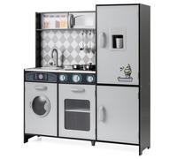 Costway Pretend Play Kitchen Kids Wooden Kitchen Toy Set W/ Cooking Stove-Grey