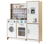 Costway Pretend Play Kitchen Kids Wooden Kitchen Toy Set W/ Cooking Stove-Natural