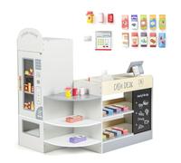 COSTWAY Pretend Play Shop, Kids Supermarket Playset with Cash Register, Vending Machine, Chalkboard, Wooden Role Play Grocery Store for Children Ages 3+ (White)