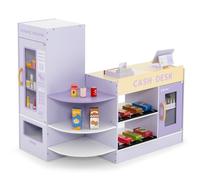 COSTWAY Pretend Play Shop, Kids Supermarket Playset with Vending Machine, Scanner, 13 Food Toys, Wooden Role Play Grocery Store for Children Ages 3+ (Purple)