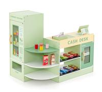 COSTWAY Pretend Play Shop, Kids Supermarket Playset with Vending Machine, Scanner, 13 Food Toys, Wooden Role Play Grocery Store for Children Ages 3+ (Green)