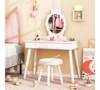 Costway Princess Dressing Table & Chair Set Kids Vanity Set W/ Lighted Mirror-White