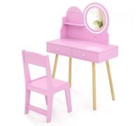 Costway Princess Makeup Dressing Desk And Chair Set Kids Vanity Set-Pink
