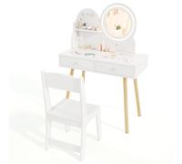 Costway Princess Makeup Dressing Desk And Chair Set Kids Vanity Set-White