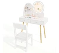 Costway Princess Makeup Dressing Desk & Chair Set Kids Vanity Set-White in White COSTWAY White