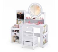 Costway Princess Pretend Play Dressing Table & Chair Set with Open Storage in White COSTWAY White