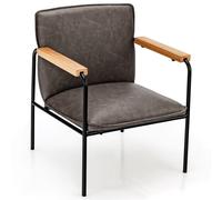 Costway PU Leather Accent Chair Upholstered Armchair With Comfy Backrest & Seat Cushion in Grey COSTWAY Grey