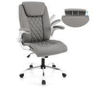 Costway Pu Leather Office Chair Height Adjustable Executive Chair-Grey
