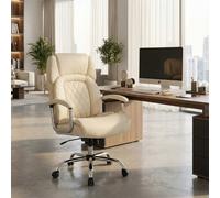 Costway PU Leather Office Chair Padded Modern Executive Chair Computer Desk in Beige COSTWAY Beige