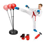 COSTWAY Punching Bag with Stand and Gloves, 122-154cm Height Adjustable Speed Ball Reflex Bag Kit, Freestanding Inflatable Boxing Bag for Kids Adults (Red)