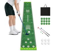 COSTWAY Putting Green Mat, 11 FT Premium Golf Pong Game Set with 2 Adjustable Putters, 6 Balls and 12 Hole Covers, Indoor Outdoor Golf Training Mat (Green)