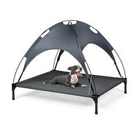 COSTWAY Raised Dog Bed, Elevated Pet Cot with Removable Canopy, Breathable Fabric & Steel Frame, Portable Cooling Dog Bed Tent for Camping Beach Lawn