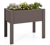 COSTWAY Raised Garden Bed, 53L Self-Watering Planter Box with Water Level Monitor, Water Drainage Hole & Detachable Crossbar, Fruit Vegetable Flower Pot Container for Patio Balcony Yard (Coffee)