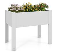 COSTWAY Raised Garden Bed, 53L Self-Watering Planter Box with Water Level Monitor, Water Drainage Hole & Detachable Crossbar, Fruit Vegetable Flower Pot Container for Patio Balcony Yard (Grey)