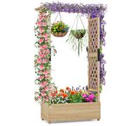 Costway Raised Garden Bed Fir Wood Planter Box With Hanging Roof-Natural