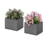COSTWAY Raised Garden Bed Set of 2, HDPE Rectangular Elevated Planter Box with Drainage Gaps, Outdoor Flower Pots Vegetable Fruit Growing Box Container(Grey 32 x 30 x 25cm)