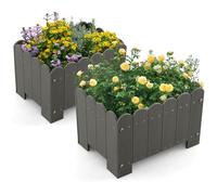 COSTWAY Raised Garden Bed Set of 2, HDPE Rectangular Elevated Planter Box with Drainage Gaps, Outdoor Flower Pots Vegetable Fruit Growing Box Container (Grey, 45 x 32 x 30cm with legs)
