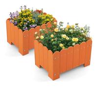 COSTWAY Raised Garden Bed Set of 2, HDPE Rectangular Elevated Planter Box with Drainage Gaps, Outdoor Flower Pots Vegetable Fruit Growing Box Container (Orange, 45 x 32 x 30cm with Legs)