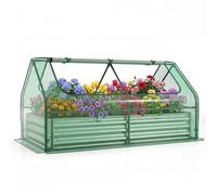 Costway Raised Garden Bed w/Cover Planter Box w/Greenhouse & 2 Roll-up Windows in Green COSTWAY Green