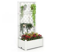 Costway Raised Garden Bed w/ Trellis Outdoor Self-Watering Planter Box Lattice Panels in White COSTWAY White