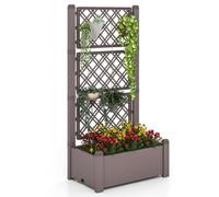 COSTWAY Raised Garden Bed with 3 Hieght Trellis, Self-Watering Planter Box with Water Drainage Hole, Water Level Monitor & Cross Bars, Indoor Outdoor Plant Vines Growing Box Container (Coffee)