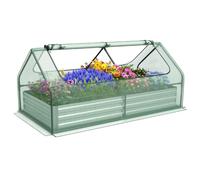 COSTWAY Raised Garden Bed with Greenhouse, Outdoor Elevated Planter Box with PVC/PE Cover & Dual 2-Tier Roll-Up Windows, Steel Mini Growhouse for Patio (PE Cover, Silver+Green, 180 x 90 x 91cm)
