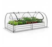 COSTWAY Raised Garden Bed with Greenhouse, Outdoor Elevated Planter Box with PVC/PE Cover & Dual 2-Tier Roll-Up Windows, Steel Mini Growhouse for Patio (PVC Cover, Silver+Clear, 202 x 101 x 81cm)